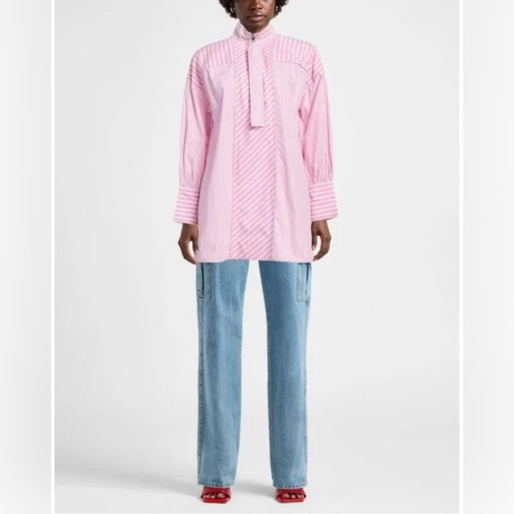 Ganni Tops - GANNI Pink Striped Organic Cotton Oversized Shirt S/M